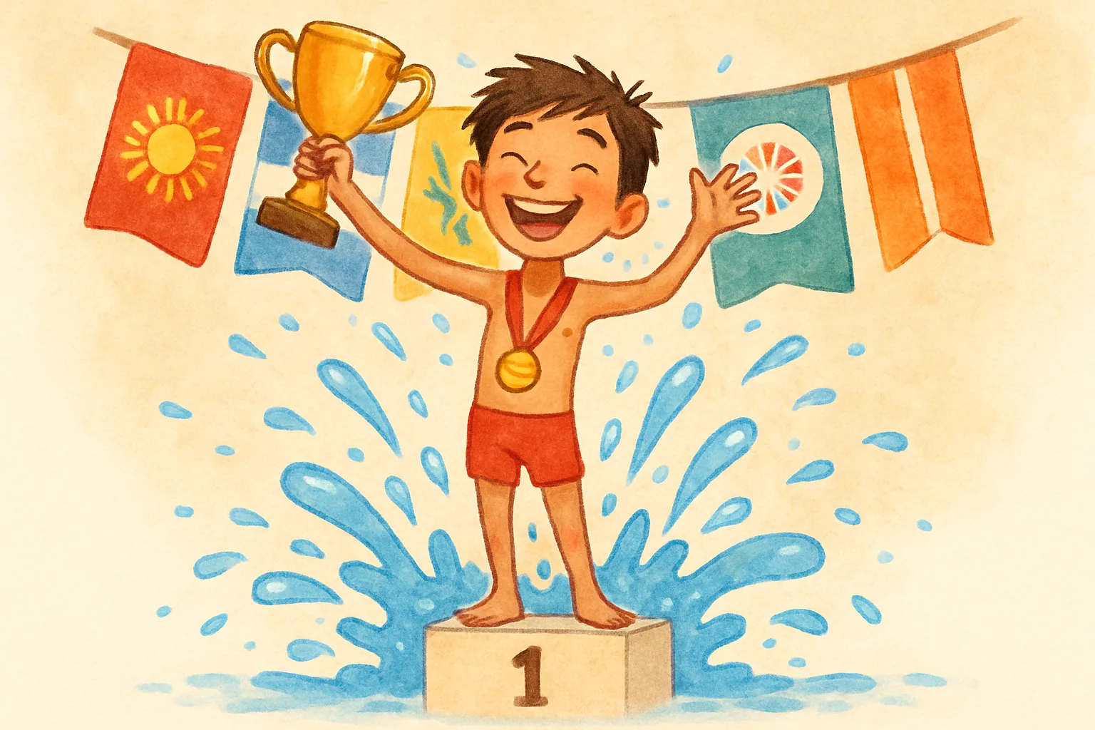 Young South Korean swimmer Kim Young-beom celebrating his gold medal at the Asian Games