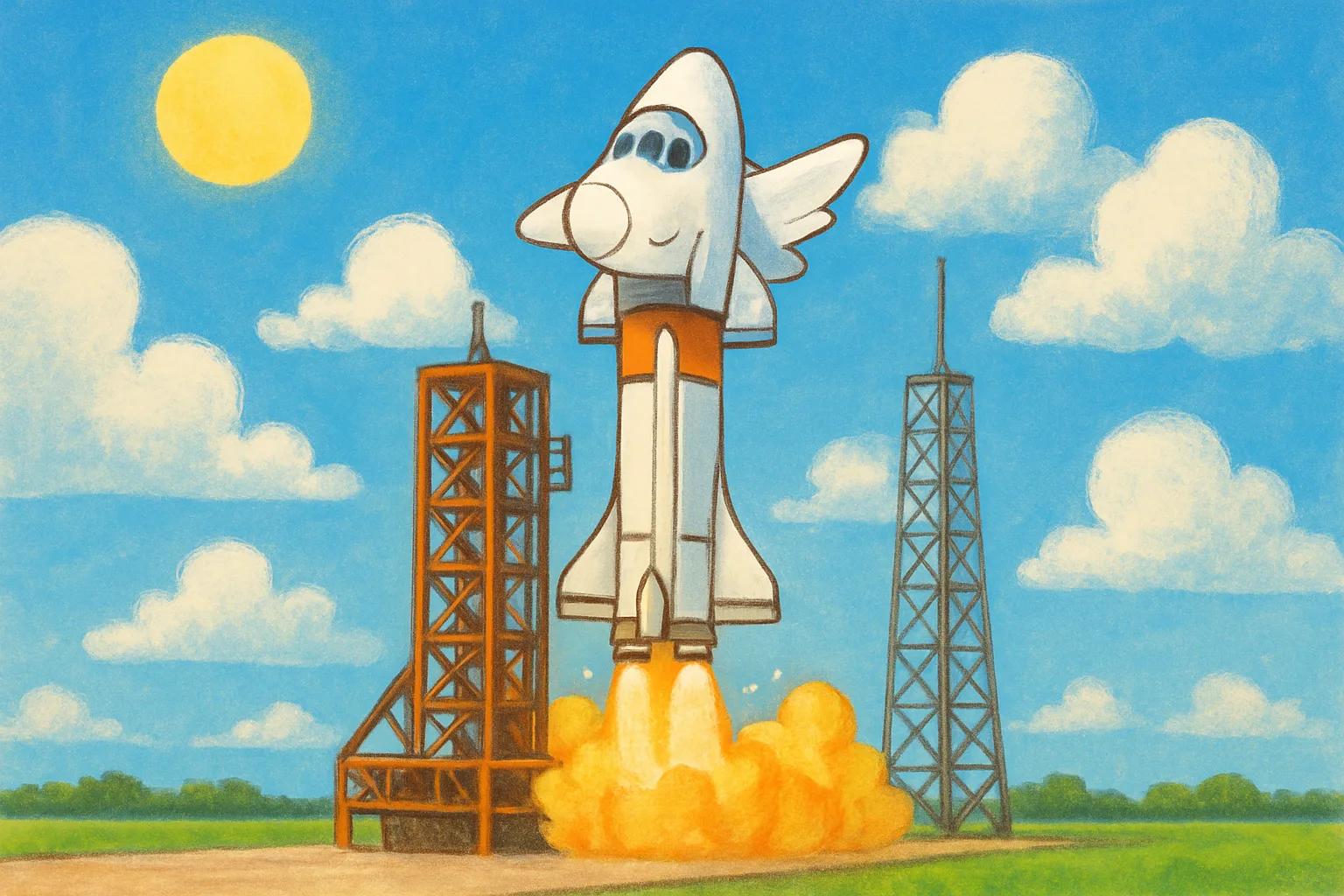 Illustration of the Dream Chaser spaceplane launching into space on a Vulcan Centaur rocket
