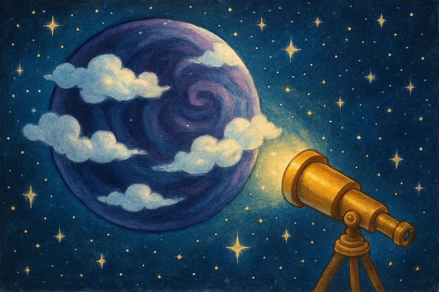 An artist's concept of a cold brown dwarf with shifting water clouds drifting alone in space
