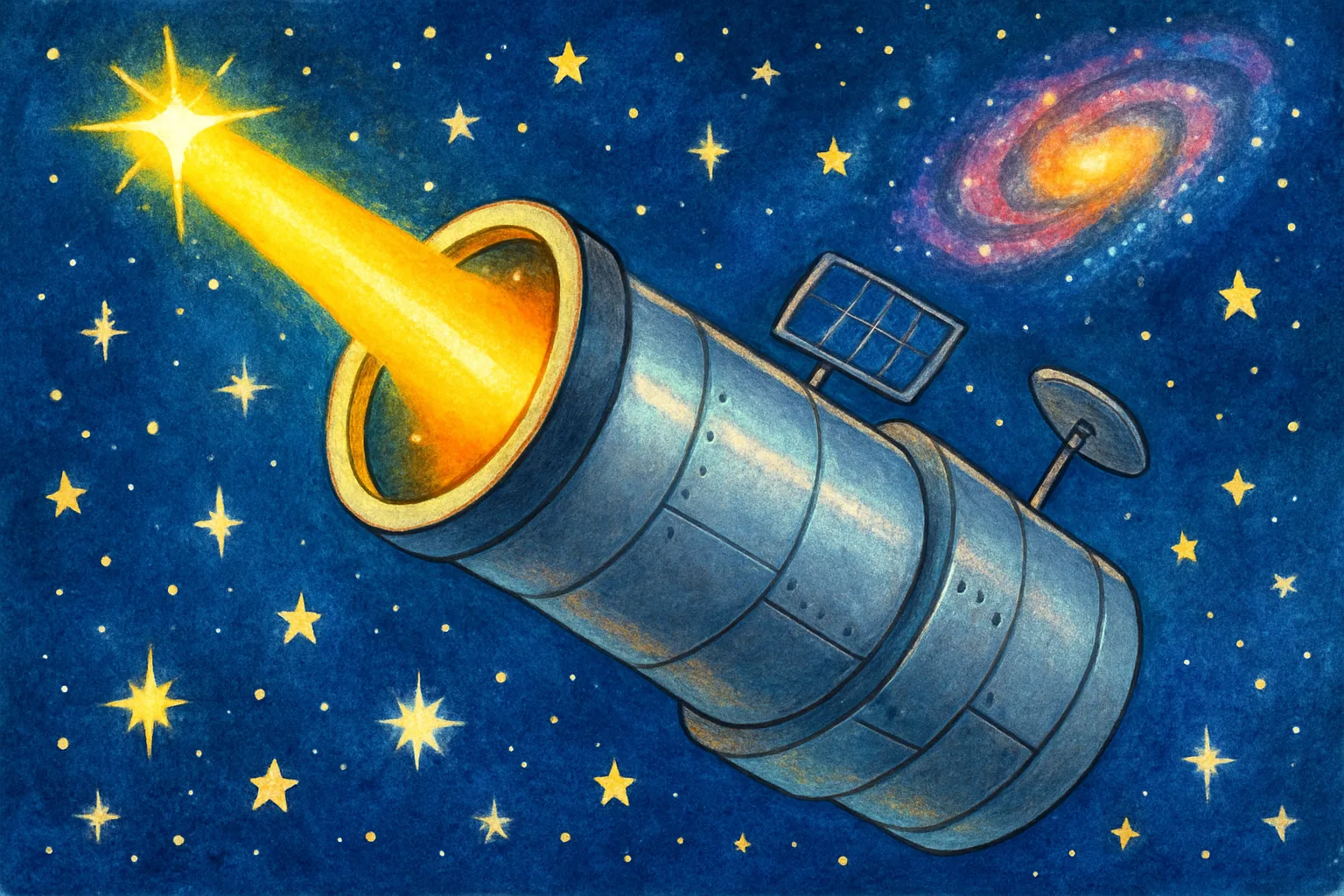 Illustration of NASA's Roman Space Telescope with its coronagraph collecting starlight in deep space